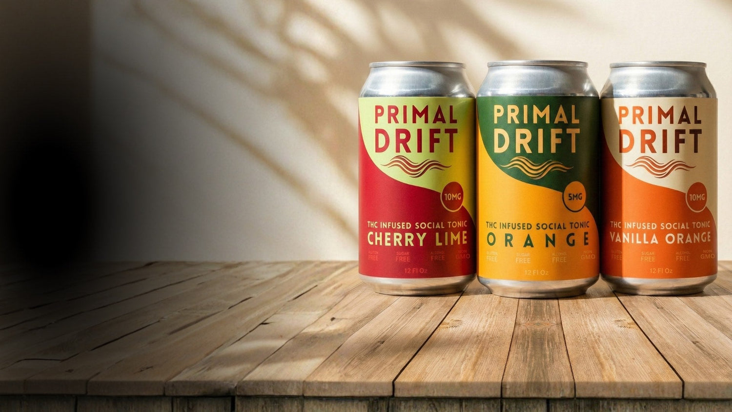 Hero banner showcasing Primal Drift hemp THC beverages representing the legal cannabis drink revolution