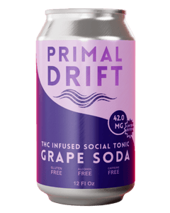 A limited-edition 12 Fl Oz Grape Soda Social Tonic can, infused with 42.0mg THC. This vibrant purple and pink drink is gluten free, alcohol free, caffeine free, and crafted as a THC social tonic.
