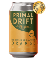 A 12 oz can of Orange Social Tonic, Primal Drift’s THC infused beverage, features 5mg THC per serving and is gluten free, sugar free, alcohol free, and non-GMO. Awarded the gold winner badge at the 2024 International Non-Alcoholic Competition, this premium drink delivers a refreshing orange citrus flavor with a modern twist on the classic social tonic experience.